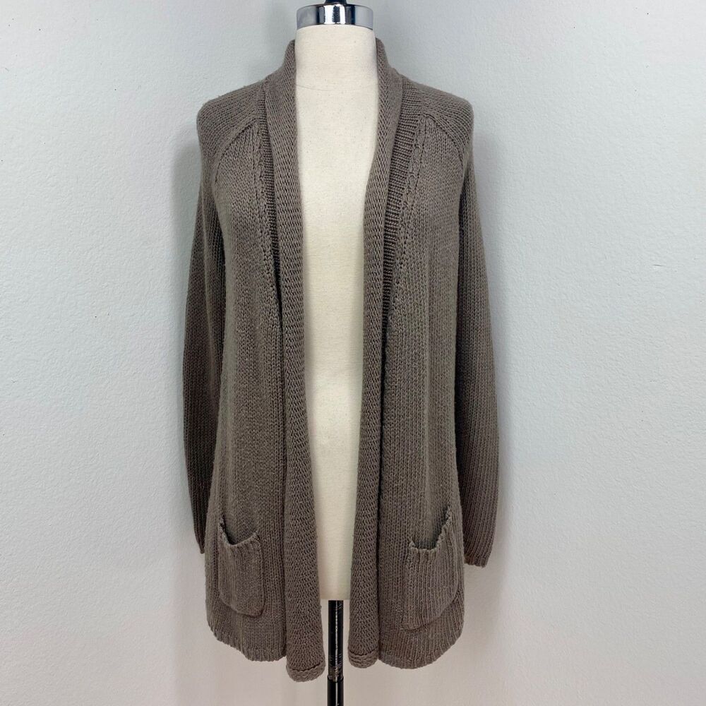 Matty M Dark Gray Cable Duster Cardigan Sweater Small Pockets Soft Lightweight